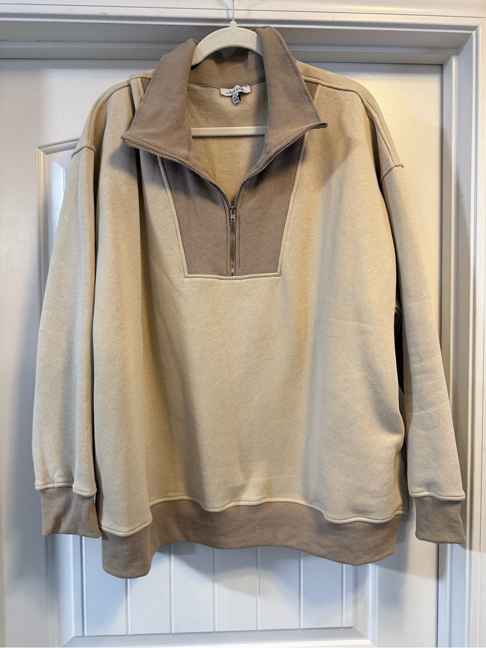 white birch Two-Tone Beige & Tan Half-Zip Pullover Sweater